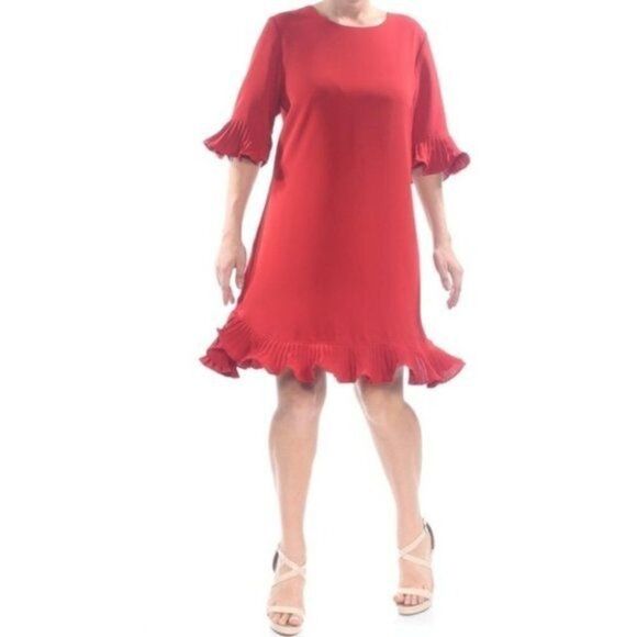 Alfani Bright Red 3/4 Ruffle Sleeve Shift Dress Size M - Picture 1 of 9